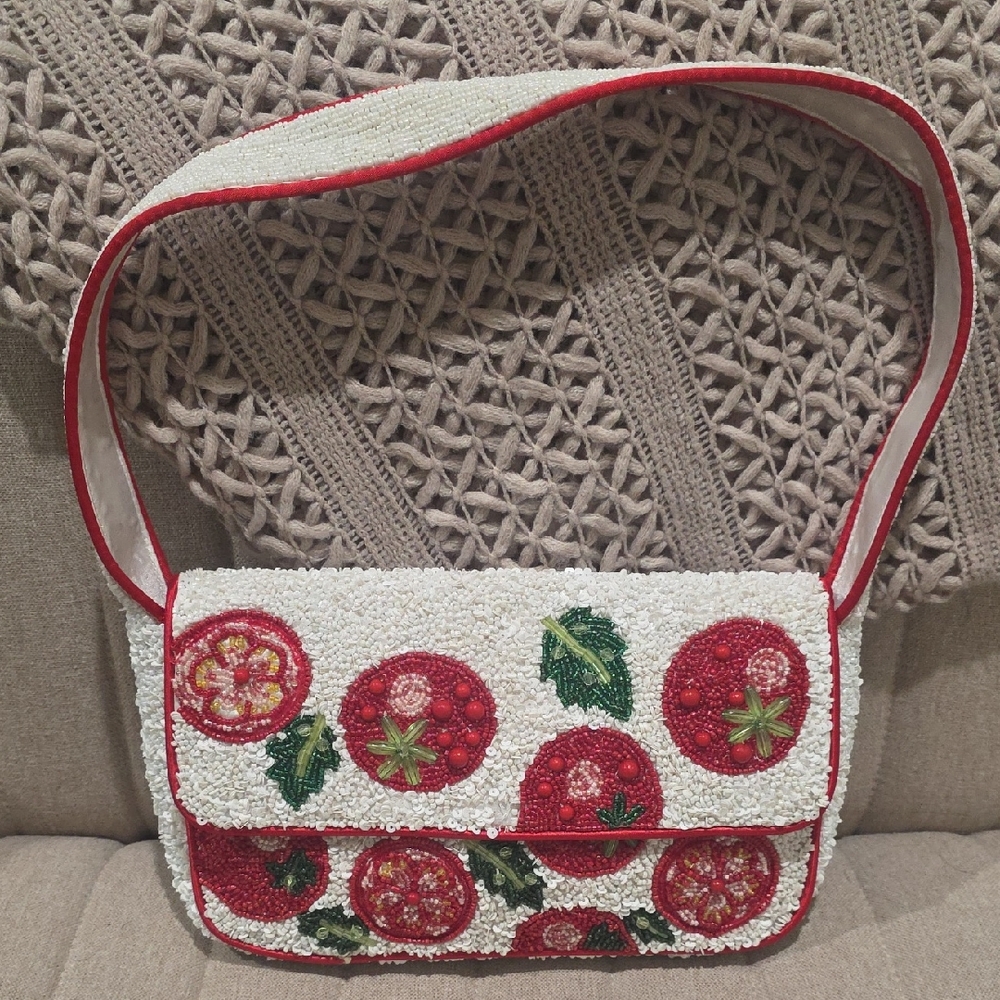 VIRAL Beaded tomato Shoulder Bag with  Accents